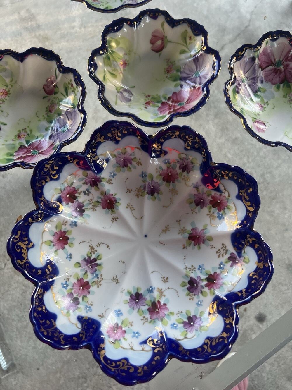 VTG Original Collectible NIPPON FLORAL HAND PAINTED MCM Home Decor Bowl set 5pc